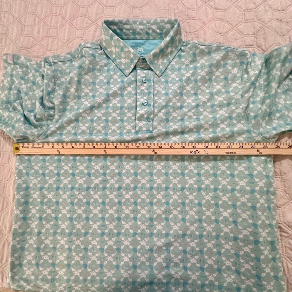 Straight Down Men’s Floral Golf Polo Blue Orange Large short sleeve - Picture 9 of 14